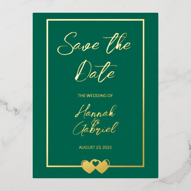 Elegant Green Wedding Save the Date Foil Postcard (Front)