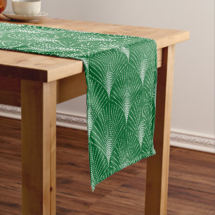Elegant  Green & White Art-Deco Pattern Short Table Runner