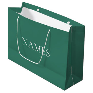 Elegant Green & White Custom Script Name Large Gift Bag