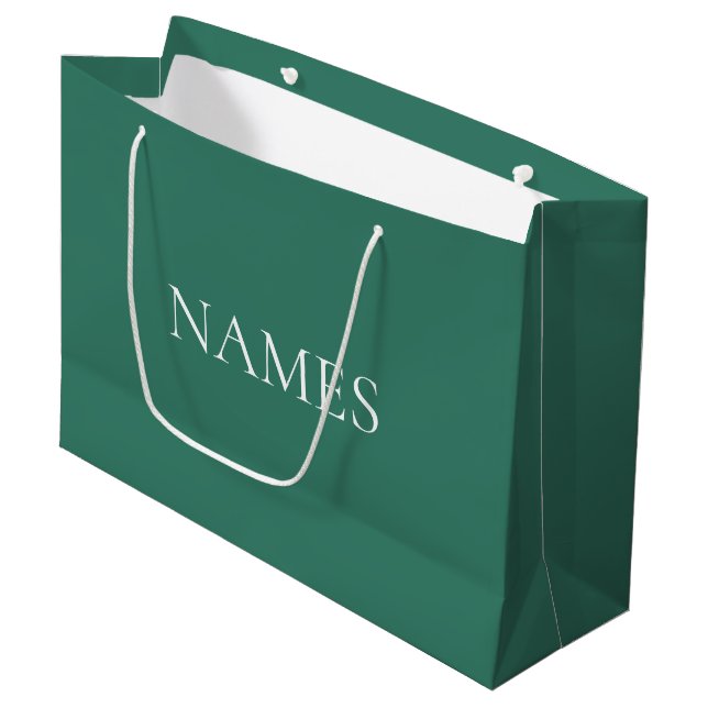 Elegant Green & White Custom Script Name  Large Gift Bag (Front Angled)