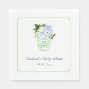 Elegant Green White Floral Baby Shower Party Napkin