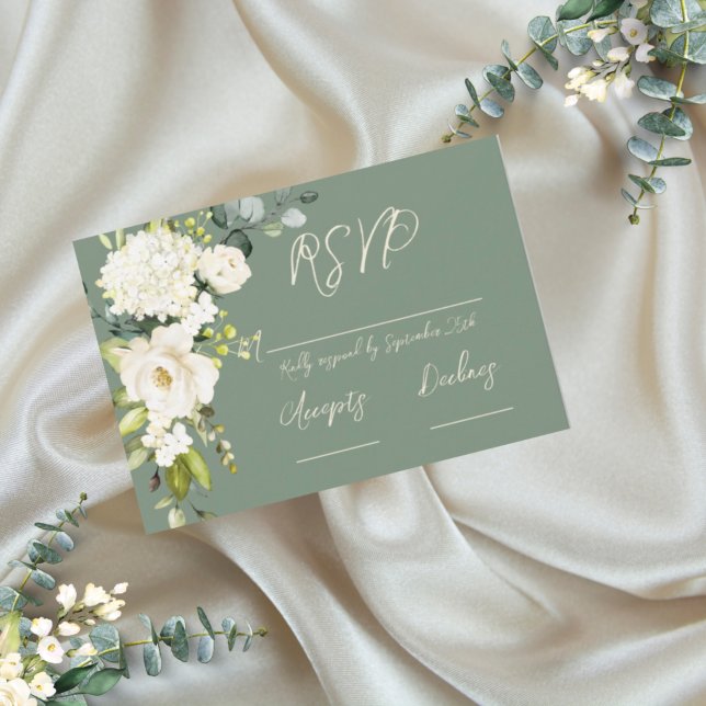 Elegant Green White Floral  RSVP Card (Creator Uploaded)