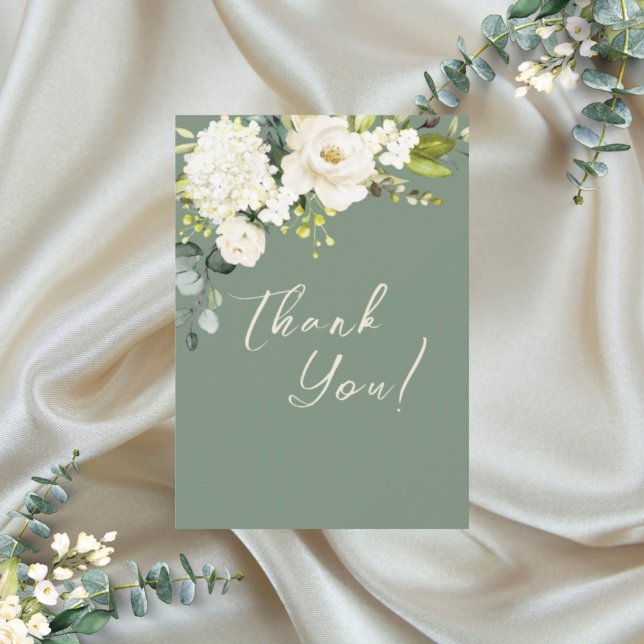 Elegant Green White Floral Thank You Card (Creator Uploaded)