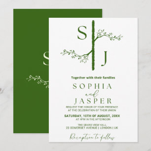 Elegant Green & White Floral Wedding Invitation 