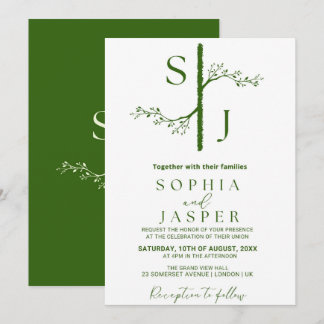 Elegant Green & White Floral Wedding Invitation 