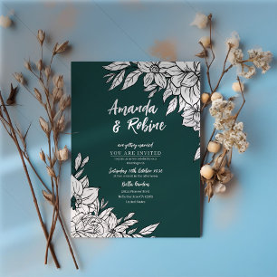 Elegant Green & White Floral Wedding Invitation
