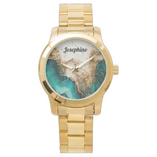 Elegant Green White Glitter Stylish Personalize Watch