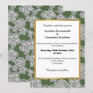 ELEGANT GREEN WHITE LACE WEDDING INVITATION