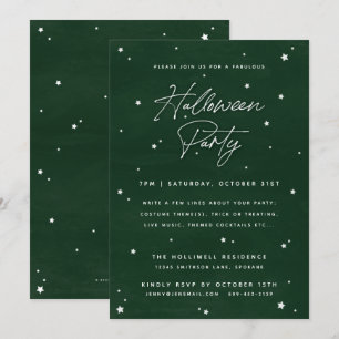 Elegant Green+White Magical Stars Halloween Party Invitation
