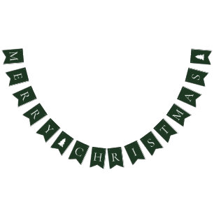 Elegant Green White Merry Christmas Bunting Flags
