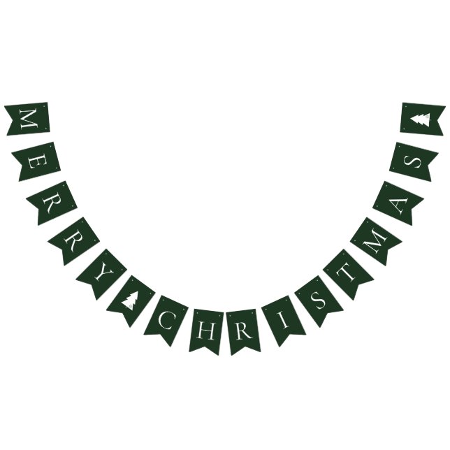 Elegant Green White Merry Christmas Bunting Flags (All)