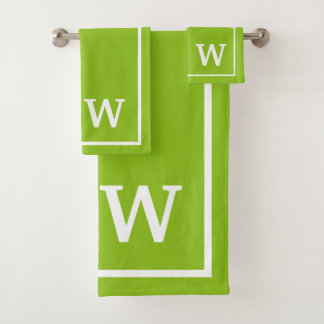 Elegant Green White Personalized Monogram  Bath Towel Set