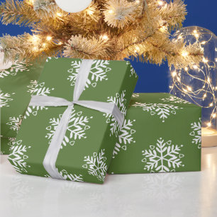 Elegant Green White Silver Snowflake Christmas Wrapping Paper