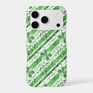 Elegant Green White Stripes Shamrock Glitter