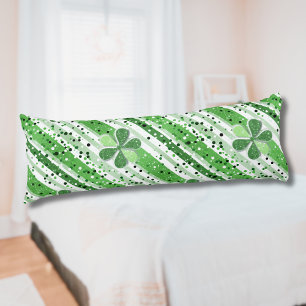 Elegant Green White Stripes Shamrock Glitter Body Pillow