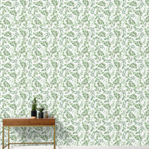 Elegant Green White Watercolor Leaves Pattern Wallpaper