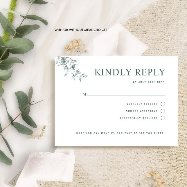 Elegant Green White Wedding With/without Meal RSVP (Creator Uploaded)