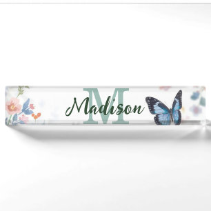 elegant Green Wildflower Boho Monogram In Bloom Nameplate
