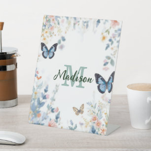 elegant Green Wildflower Boho Monogram In Bloom Pedestal Sign