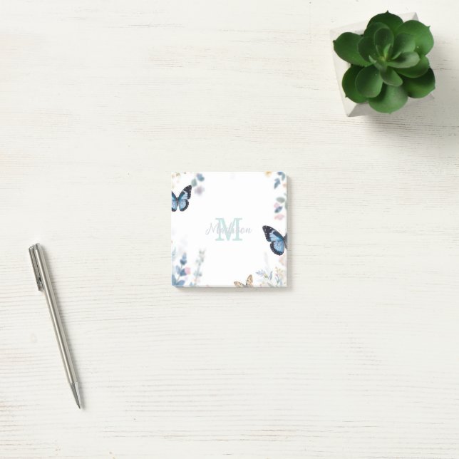 elegant Green Wildflower Boho Monogram In Bloom Post-it Notes (Office)