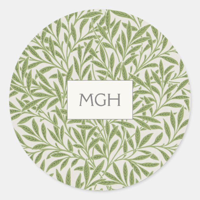 Elegant Green Willow Leaves Monogram Envelope Seal (Front)