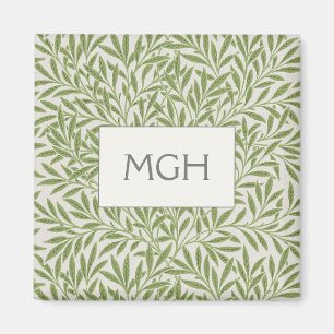 Elegant Green Willow Leaves Monogram Magnet