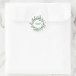 Elegant Green Winter Botanical Wreath Wedding Classic Round Sticker