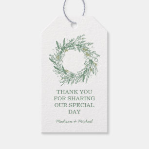Elegant Green Winter Botanical Wreath Wedding Gift Tags