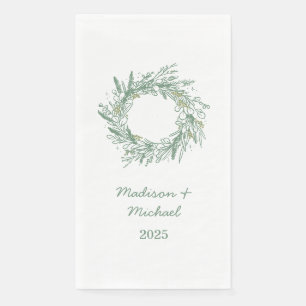 Elegant Green Winter Botanical Wreath Wedding Napkin