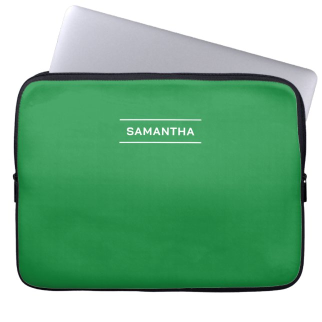 Elegant Green with Name Laptop Sleeve (Front)