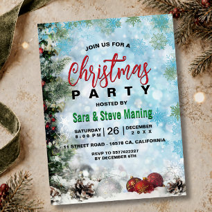 Elegant Green Woodland Snowflake Christmas Party Invitation