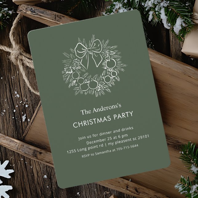 Elegant Green Wreath Christmas Party  Invitation (Creator Uploaded)