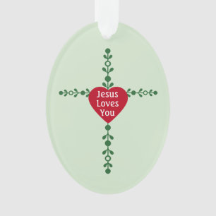Elegant Green Wreath Cross Merry Christmas Simple Ornament