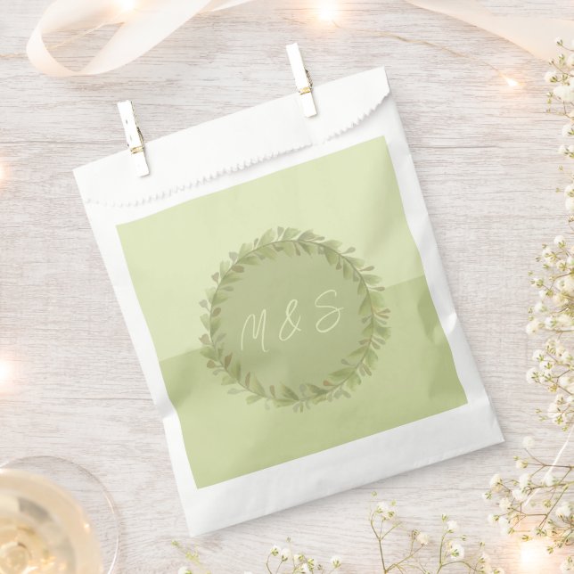 Elegant Green Wreath Watercolor Personalized Favour Bag (Clipped)