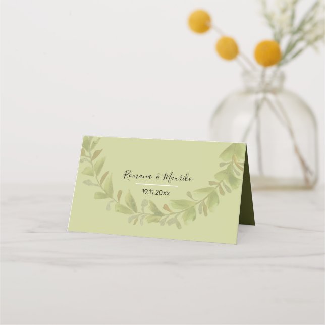 Elegant Green Wreath Watercolor Personalized Place Card (Front)