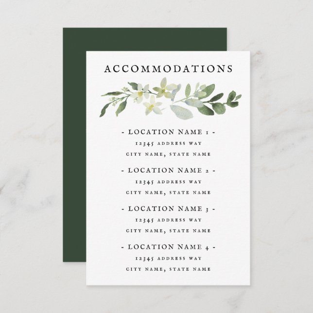 Elegant Greenery Accommodations Enclosure Card (Front/Back)