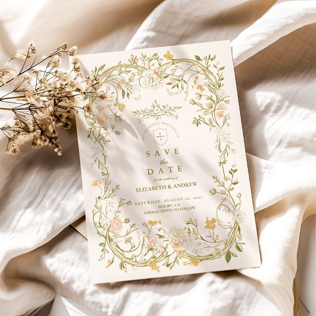 Elegant Greenery and Blush Floral Frame Wedding Save The Date (Creator Uploaded)