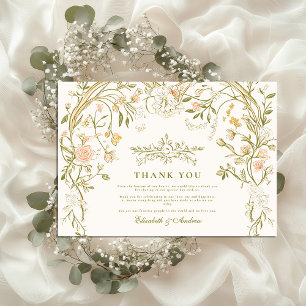 Elegant Greenery and Blush Floral Frame Wedding Thank You Card