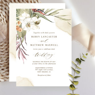 Elegant Greenery and Cream Watercolor Wedding Invitation