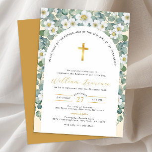 Elegant Greenery and Floral Baptism Invitation
