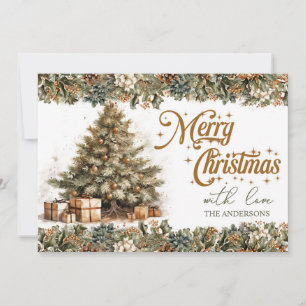 Elegant greenery and gold cozy Christmas tree, Holiday Card