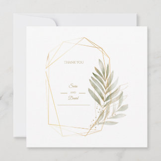 Elegant Greenery and Gold Geometric Thank You Card