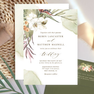 Elegant Greenery and Green Watercolor Wedding Invitation