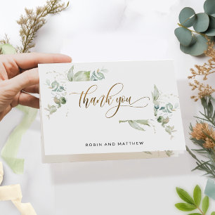 Elegant Greenery and Script, Wedding or Other, Thank You Card