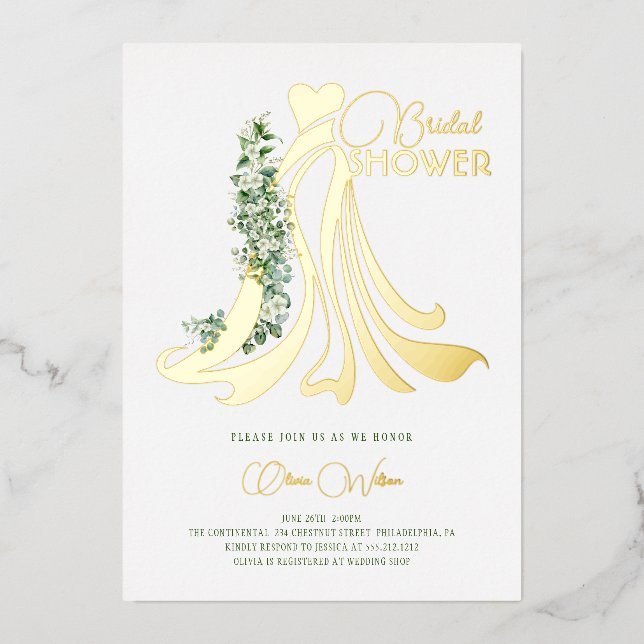 Elegant Greenery and Wedding Dress Bridal Shower  (Front)