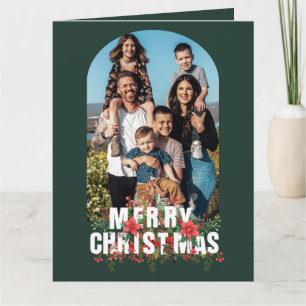 Elegant Greenery Arch Script Photo Christmas Card