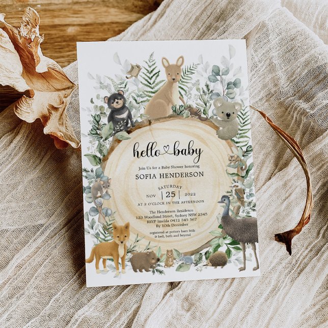 Elegant Greenery Australian Animals Baby Shower In Invitation (Creator Uploaded)