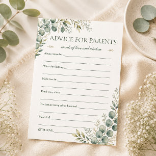 Elegant Greenery Baby Shower Advice for Parents Card