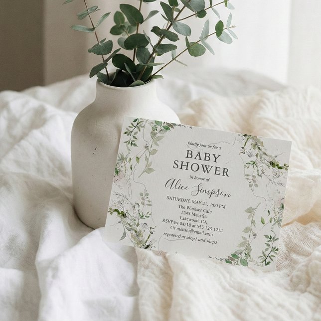 Elegant Greenery Baby Shower Invitation Postcard (Creator Uploaded)