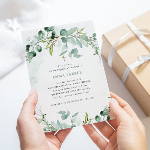 Elegant Greenery   Baptism Invitation